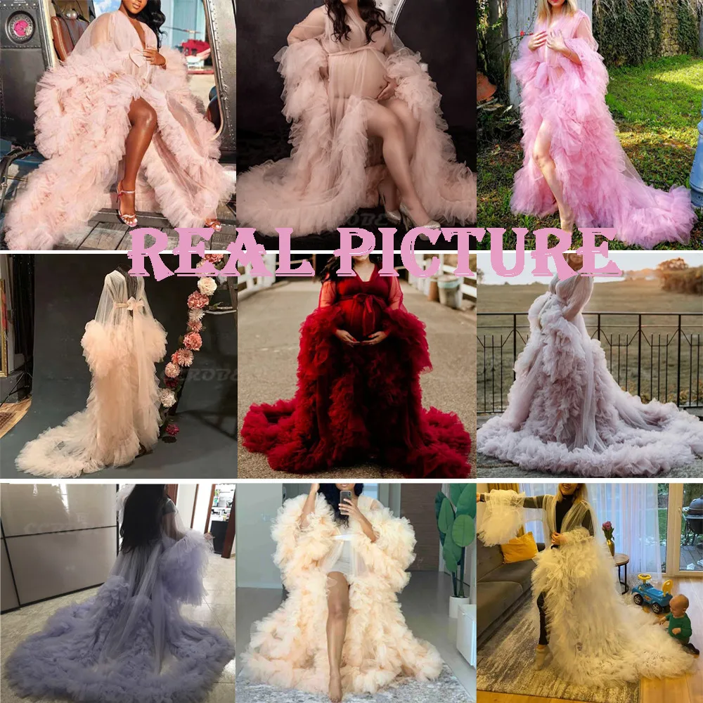 Women Sexy Bridal Robe Illusion Tulle Long Wedding Dressing Gown Maternity Bathrobe Sleepwear Pregnancy Photoshoot Dress