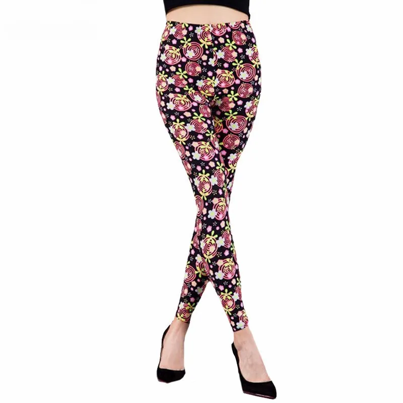 

YGYEEG Women Fashion Fitness Leggings Floral Printing High Elastic Waist Knitted Pants Polyester Streetwear Ankle Length Bottom