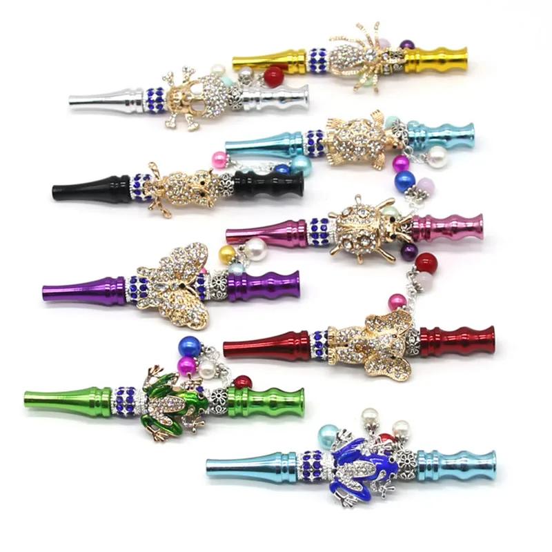 Women Bling animal Handmade Inlaid Jewelry ball blunt holder Shisha Hookah Mouthpiece Tips With Laser Gift Bag Drop Shipping