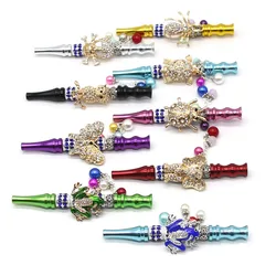 Women Bling animal Handmade Inlaid Jewelry ball blunt holder Shisha Hookah Mouthpiece Tips With Laser Gift Bag Drop Shipping