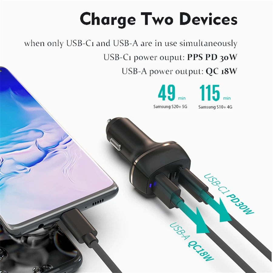 48W PPS PD Fast Car Charger สำหรับ SAMSUNG Note 20 Ultra S20 Plus หมายเหตุ10 + S10 5G PD Quick Charge สำหรับ iPhone 12 Pro Max QC4.0 3.0