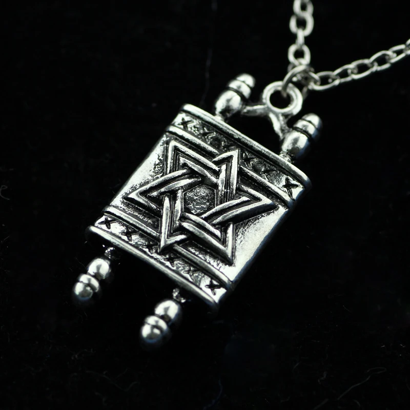 Jewish Hebrew Sefer Torah Scroll Religious Men Pendant Necklace Women With Star Of David Amulet Necklace