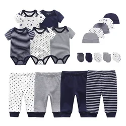 Solid Color Unisex New Born Baby Boy Clothes Bodysuits+Pants+Hats+Gloves/Bibs Baby Girl Clothes Cotton Clothing Sets Bebes