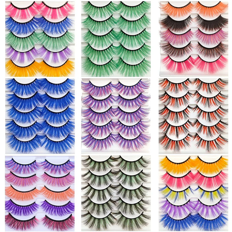 OKAYLASH 5 Pairs Bundle Sale Colored 3D Mink Eyelashes Red Pink Blue Mix Colors Lash Set  Wholesale Rainbow Cilias in Bulk