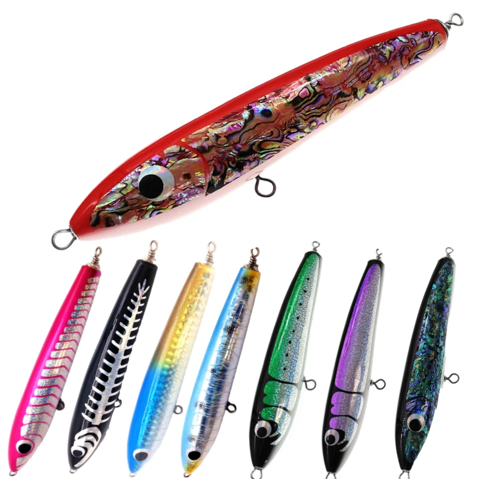 SWOLFY  1PCS Topwater Wooden Lure Deep Sea Pencil lure 20cm 22cm 24cm Stickbait GT Surface Trolling Lure Open Ocean Angling