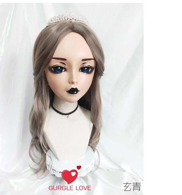 

(ChanD)Female Sweet Girl Resin Half Head Kigurumi BJD Eyes Crossdress Cosplay Japanese Anime Role Lolita Mask With Eyes And Wig