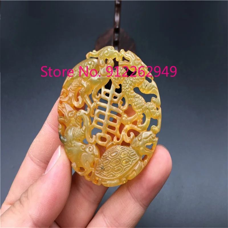 Hot Selling Natural Hand-carve Antique Four Spirits Mythical Beast Hollow Out Necklace Pendant FashionJewelry MenWomen LuckGifts