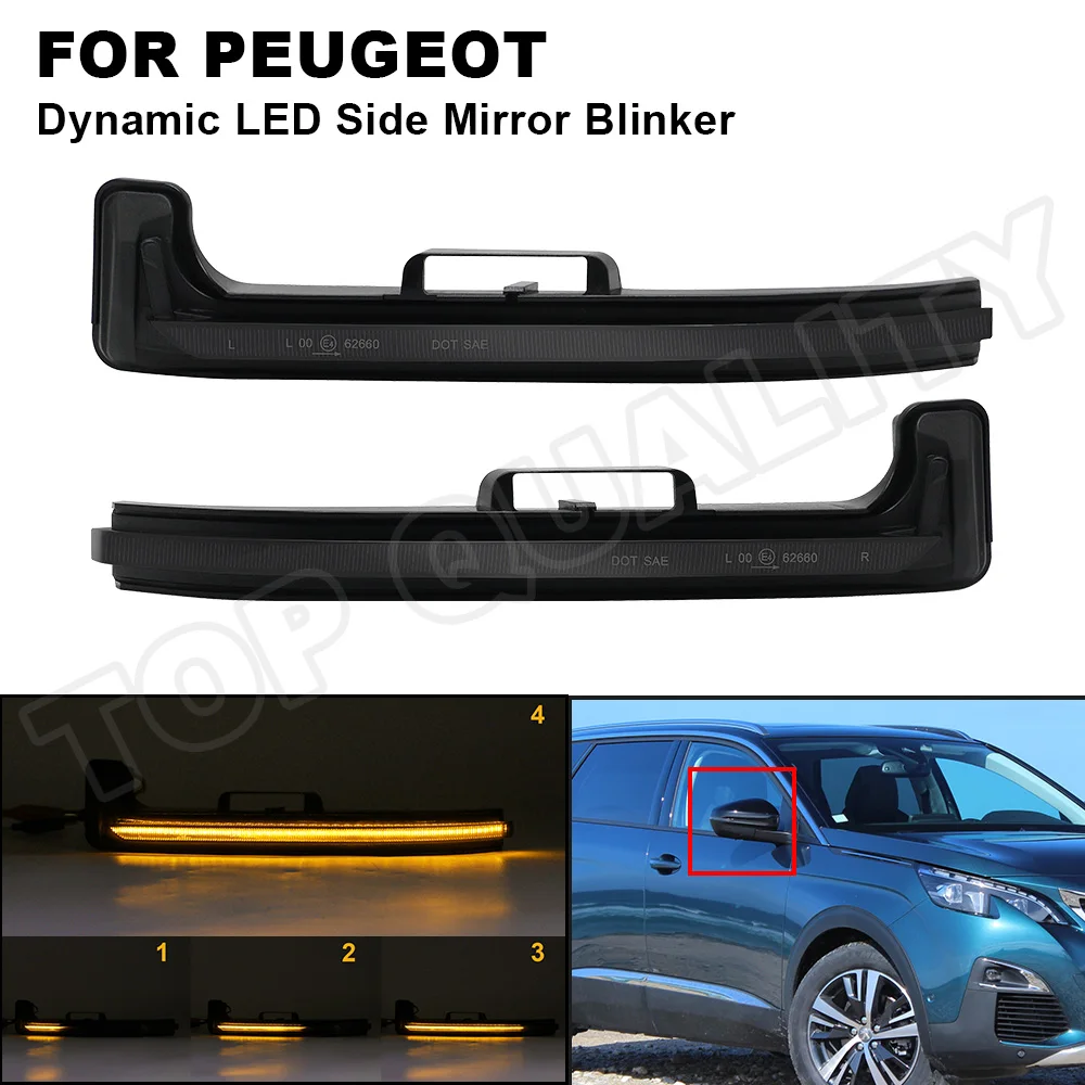 

For Peugeot 3008 5008 2017 2018 2019 2020 2021 LED Dynamic Turn Signal Lights Side Mirror Indicator Blinker Light