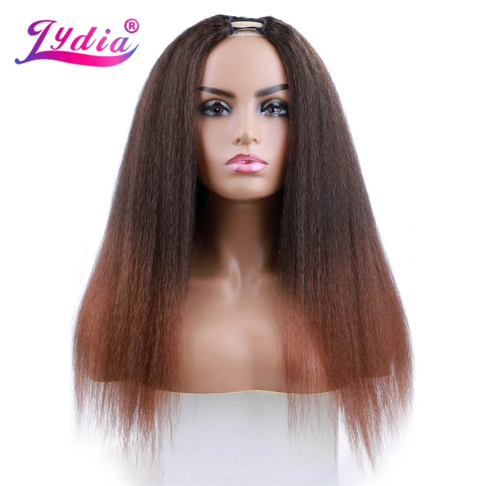 Lydia Afro Kinky Straight U-Teil, gemischte Farben, braune Käfer-Rothaar-Perücke, hitzebeständige synthetische 20-Zoll-Tagesperücken für Frauen, flauschig – Detail 2
