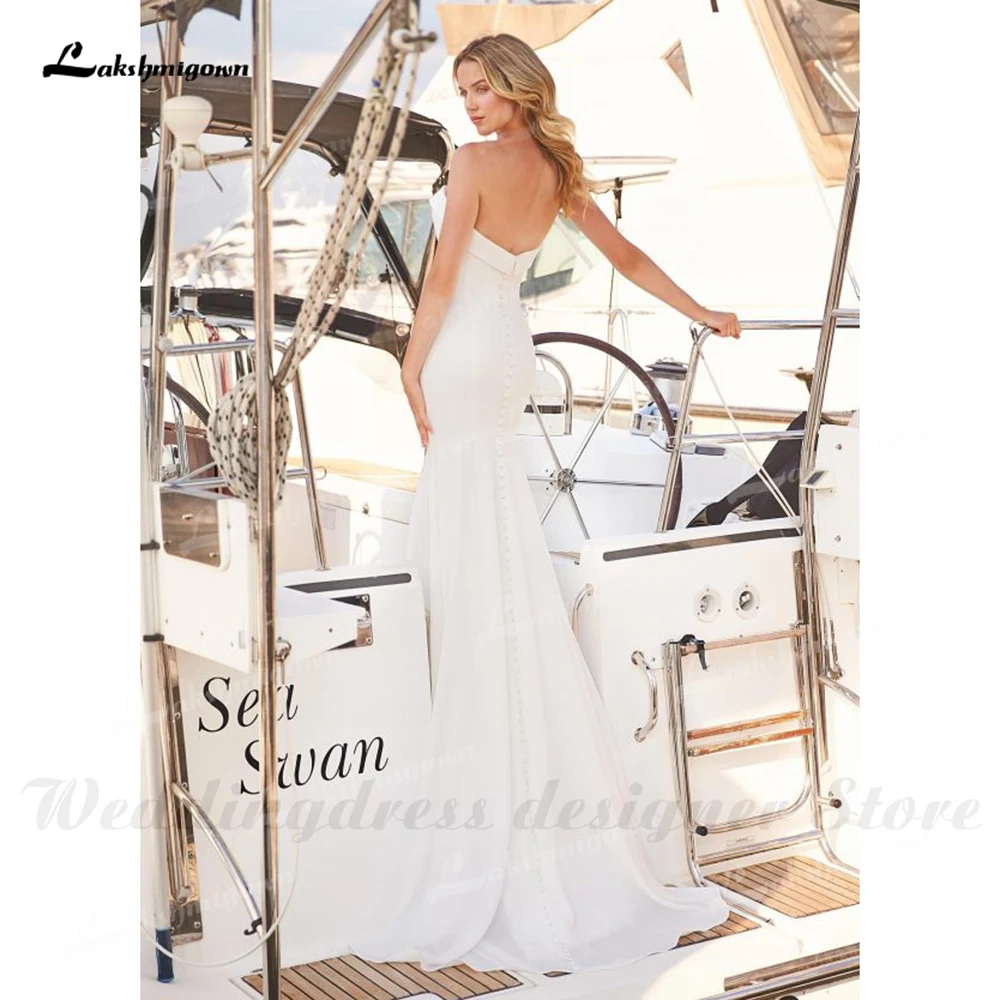 Abito da sposa aderente teatrale con scollo a cuore profondo vestido de noiva abiti da sposa in raso da spiaggia semplici senza maniche