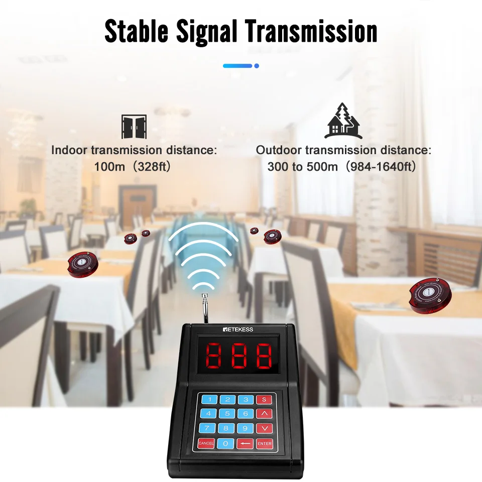 Retekess TD165 Restaurant Wireless Calling Paging System 20Coaster Pager Receivers Max 999 Buzzers For Church Coffee Shop Clinic