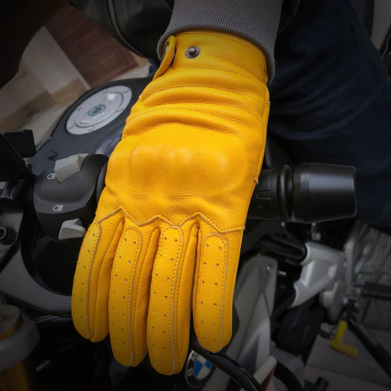 Men's Genuine Leather Cowhide Motorcycle Gloves Touch Screen Compatible Racing Mountain Bicycle Protective Sports Tactical