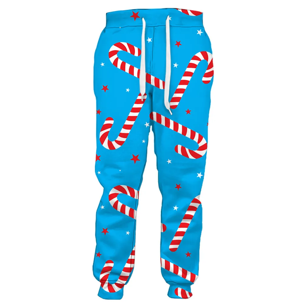 HX Christmas Pants 3D Graphics Cartoon Santa Snowflake Pockets Pants Casual Trousers Harajuku Sweatpants Women Men Clothing