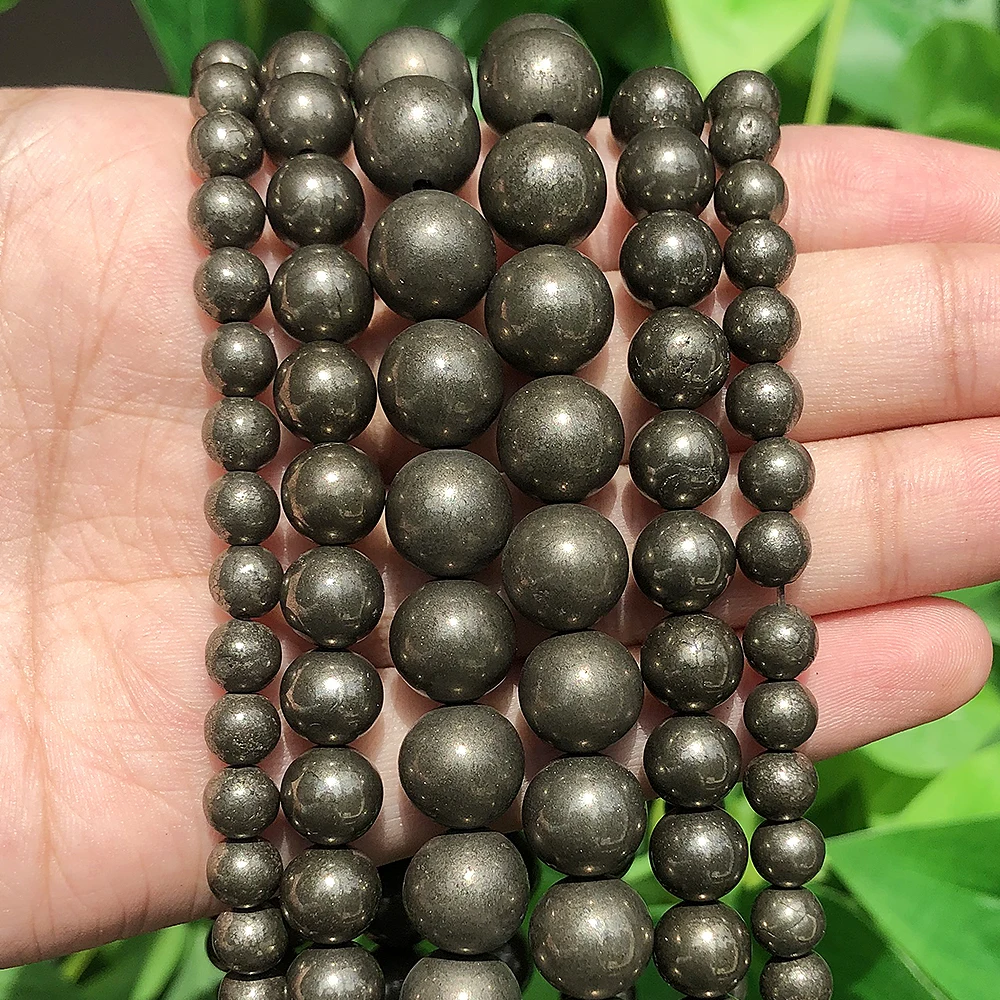 Natural Stone Beads Iron Pyrite Round Loose Beads For Jewelry Making 16