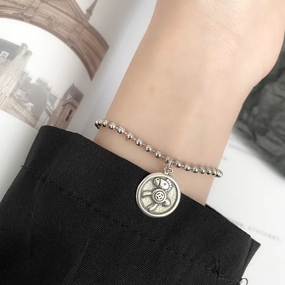 Thomas 925 Sterling Silver Round Horse Coin Bracelet Exquisite Temperament Bracelet For Women Men Gift