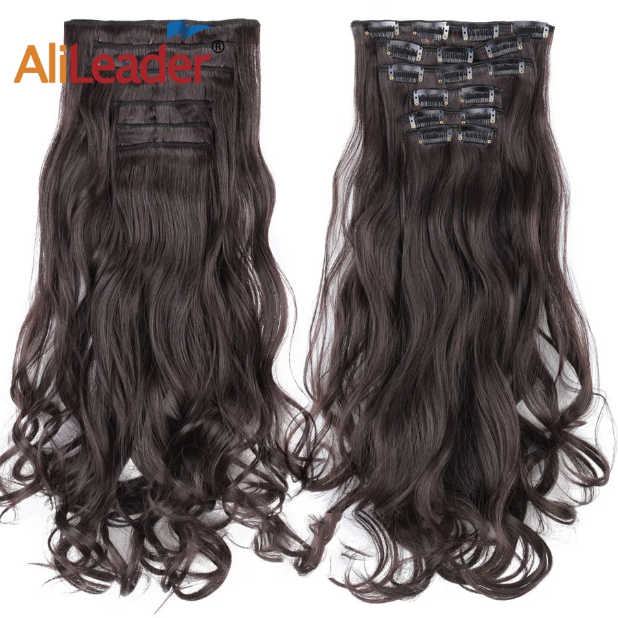 Alileader 22Inch Synthetic Long Curly 16Clips Clip In Hair Extensions Body Wave Hairpiece 6Pcs Resistant Fiber Ombre Blond Women