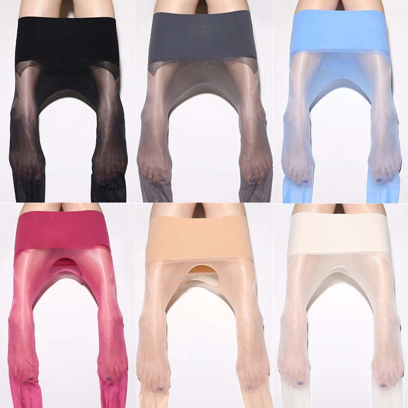 Women Sexy Oil Glossy Transparent Stockings Open Crotch Tights High Waist Pantyhose Hot Bling Pole Dance Nightclub Hosiery