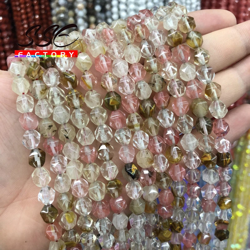 Faceted Natural Watermelon Tourmaline Crystal Beads Spacer Beads For Jewelry Making DIY Bracelet Accessories 6 8 10mm 15''strand