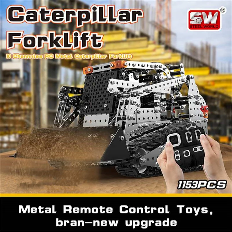 

New RC Car 2.4G 10CH 1153Pcs Stainless Steel Building Blocks DIY RC Control Crawler Forklift Model RC Toys For Children Gifts