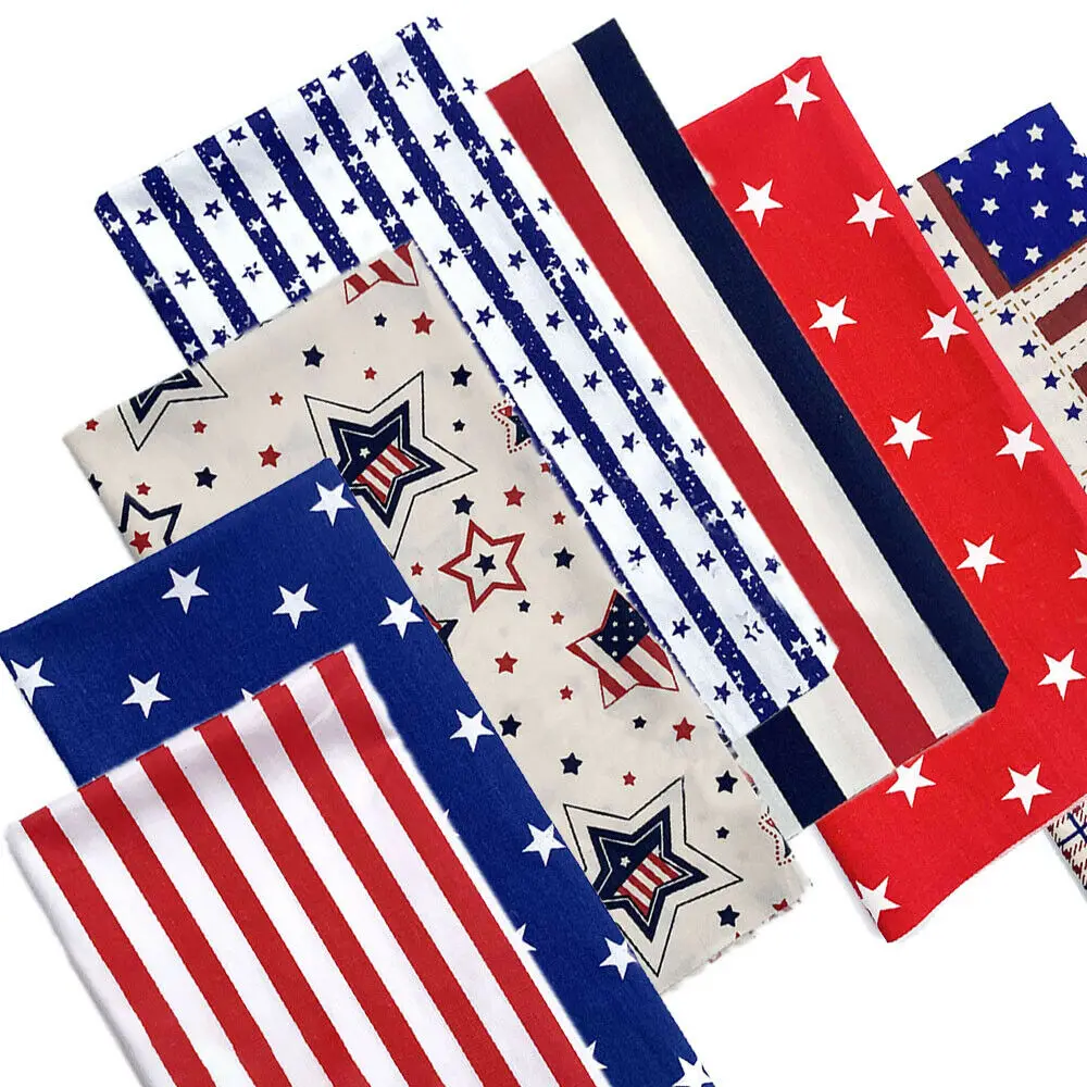 Picture 6: 7Pcs/set Stars Stripe Printed American Flag Style 100% Cotton Twill Fabric Square Patchwork Home Textile Cloth Group Diy Sewing