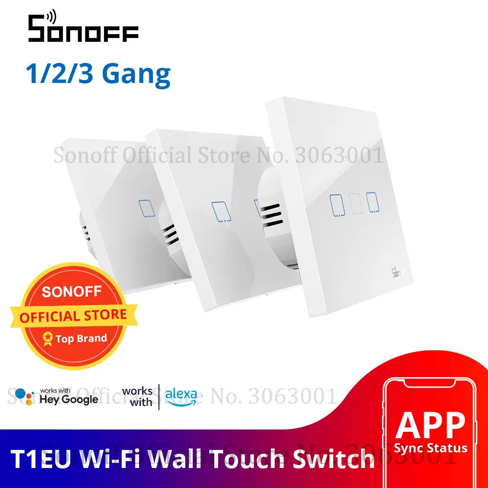 SONOFF Новый T1EU Wi-Fi умный переключатель с сенсорным экраном, пульт дистанционного управления ВКЛ/ВЫКЛ 1/2/3 Gang, 433 МГц, RF/голос/приложение/сенсорное управление, 86 Тип Smart Home TX