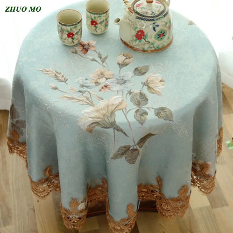 

ZHUO MO-Lace Flowers Round Tablecloth, Elegant European Rectangular Table Cover, Wedding Decoration, Kitchen Accessories Home