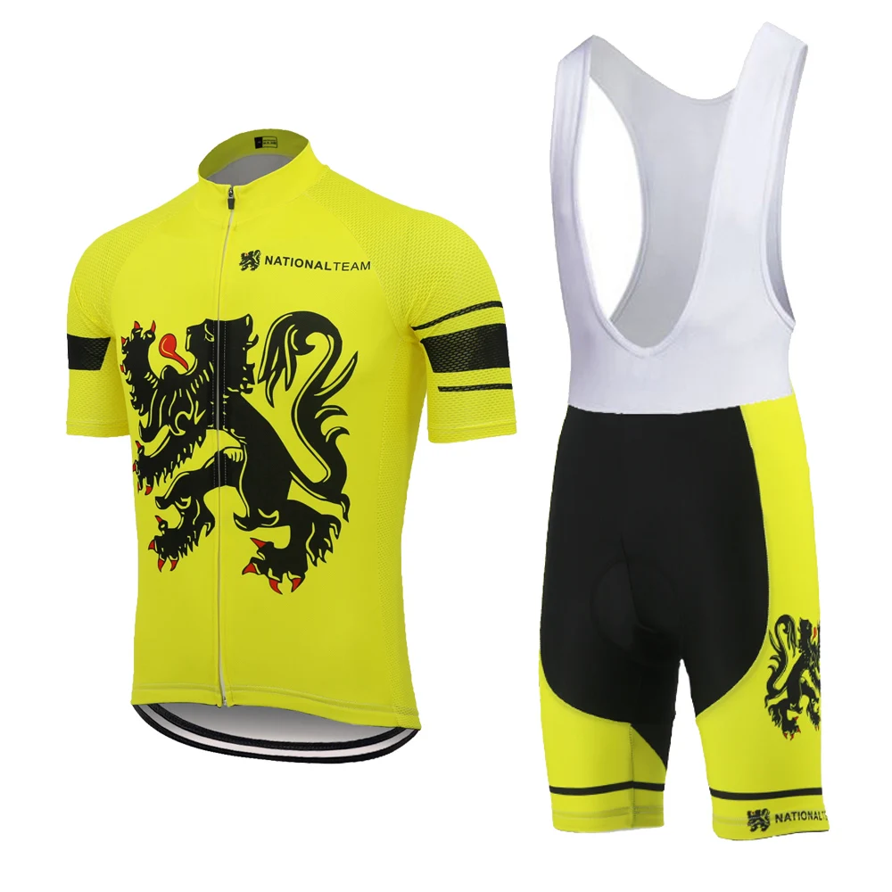 

Yellow Cycling Jersey Set Men Bike Jersey Set Bicycle Clothing Bib Shorts 9D Gel Pad MTB