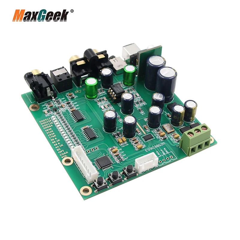 Maxgeek ES9038Q2M DAC Board Decoder w/ Display Screen Support IIS DSD Optic Fiber Coaxial Input 384K DOP128