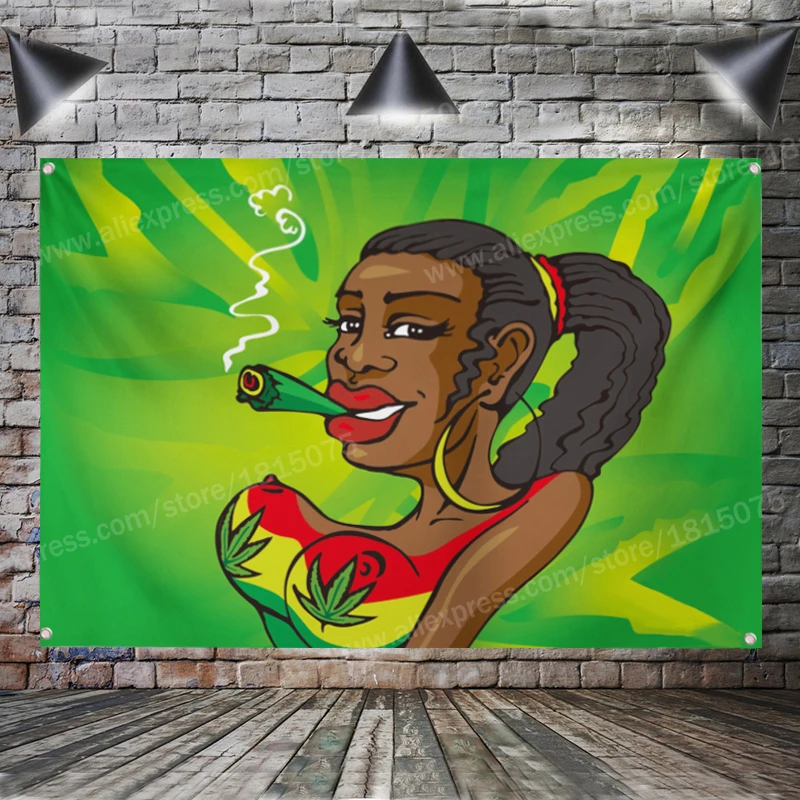 Leaf Smoking Flag Banner Jamaica Rasta Reggae Music Rock Band Home Decoration Hanging Flag 4 Gromments In Corners 3*5FT 96*144CM