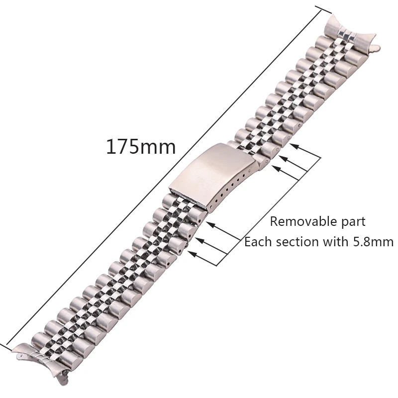 Stainless Steel Watch Band Bracelet Women Men Watchband 18mm 20mm 22mm Curved End Silver Metal Strap Accessories