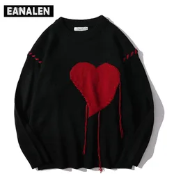 Harajuku love pattern knitted ugly sweater men letter punk rock black red gothic vintage grandpa sweater women cute pullover