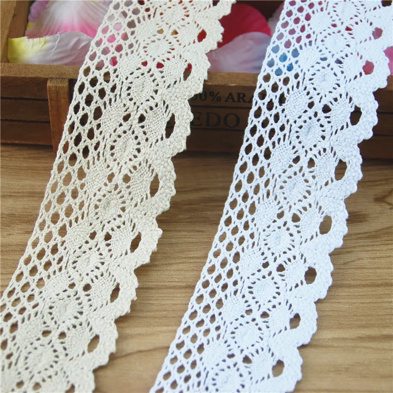 50mm Cotton Lace Trim Ivory White Wedding Dress Decoration Ribbon 100Yard Fabric Sewing Accessories Craft Supplies LC033-B