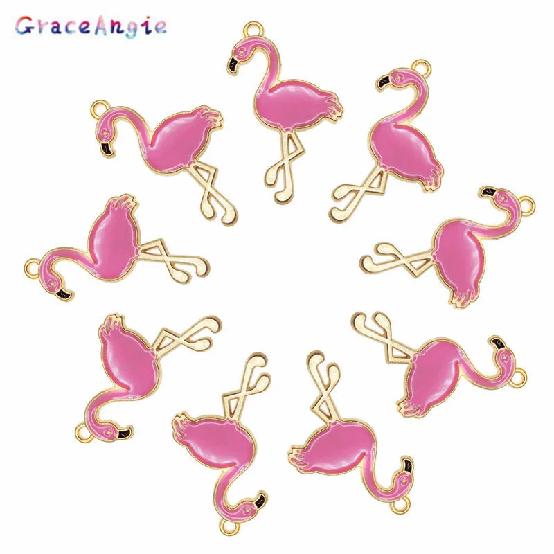 10 Pieces Alloy Flamingo Charms Squirrel Enamel Rose Pink Lovely DIY Pendant Handmade Jewelry Making Necklace Bracelet Accessory