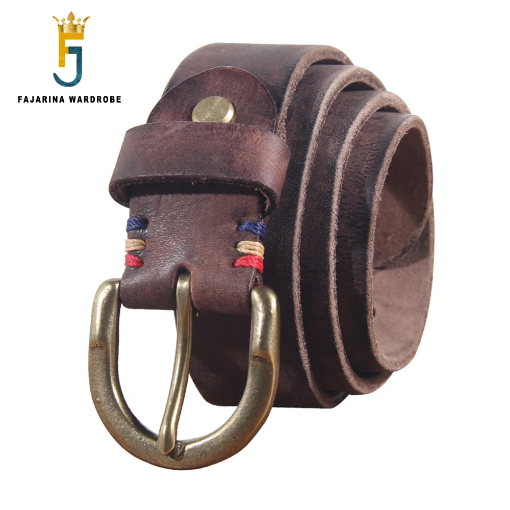 FAJARINA Top Quality 100% Cowskin Leather Men‘s Retro Brass Pin Buckle Cowhide Accessories Casual Belts for Men 3.8cm N17FJ944