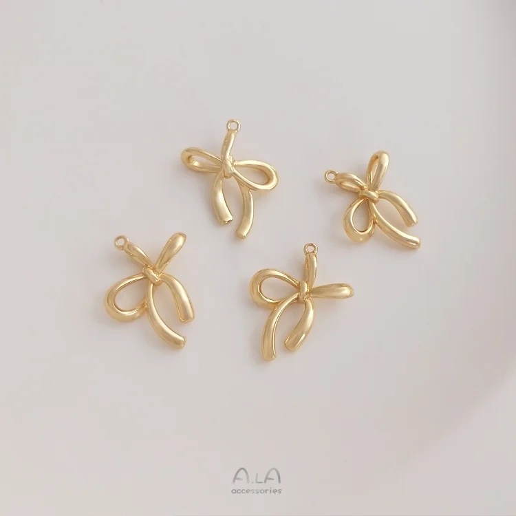 10Pcs 14K True Gold Color-Preserving Copper Bowknot Charms Pendants DIY Jewelry Making Findings Accessories