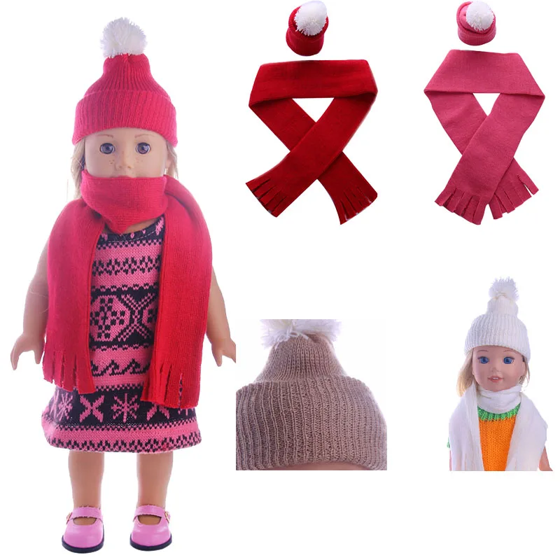 Handmade Wool Scarf Knit Hat Tassel Style For 18 Inch American Doll Girl & 43 Cm New Born Baby Items & 32-34 Cm Paola Reina Doll