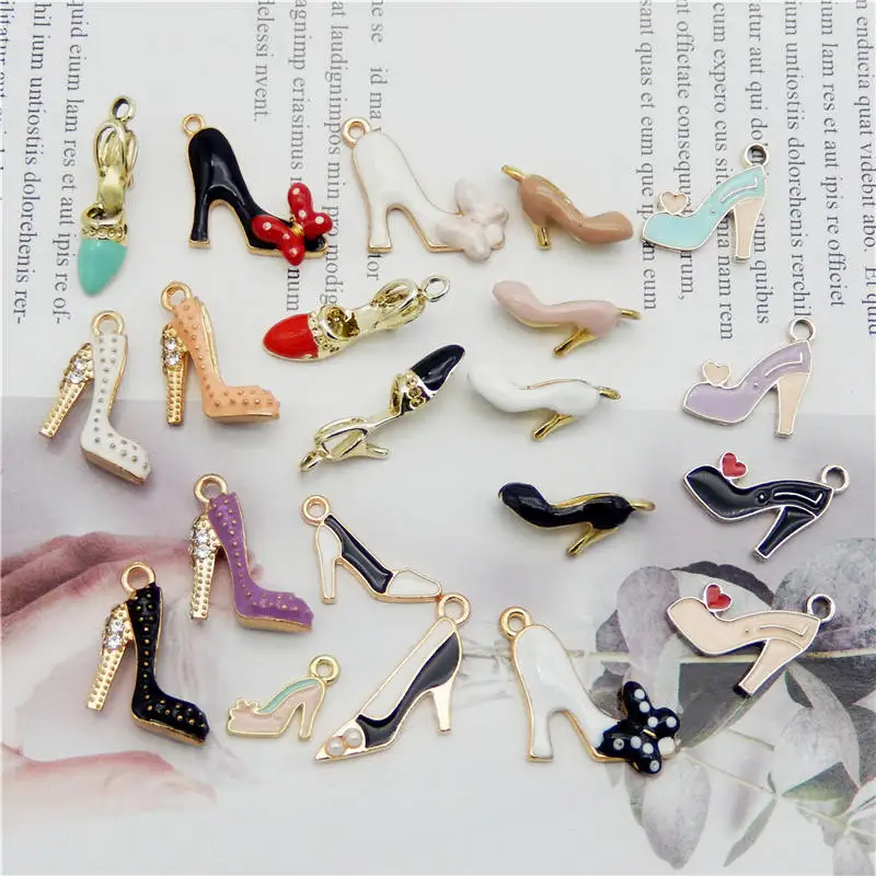 Julie Wang 20PCS Enamel High Heel Charms Mixed Women Shoes Alloy Necklace Bracelet Jewelry Making Accessory