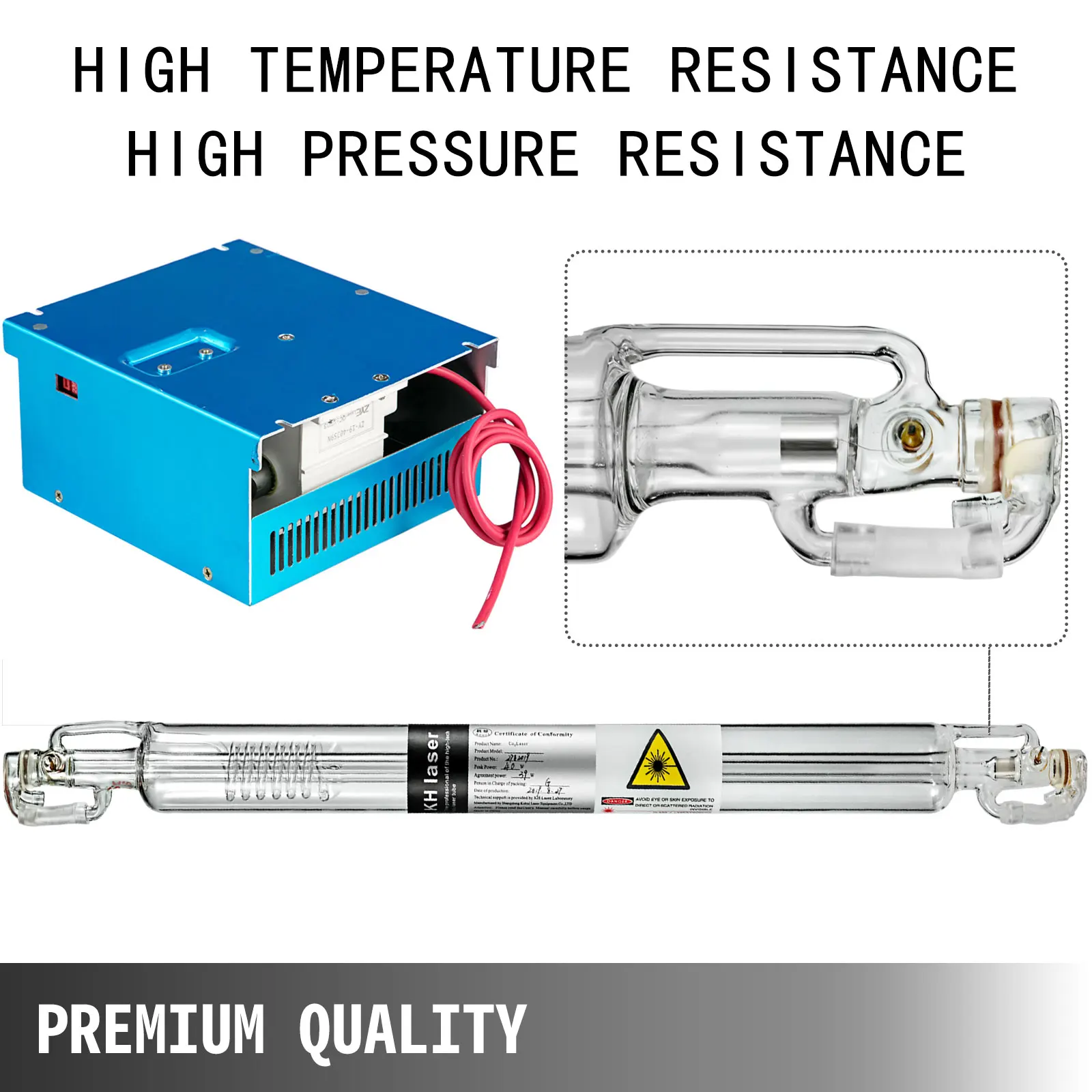 VEVOR Tabung Laser Kaca 40W dan Kit Catu Daya Laser 40W Pengukir Laser CO2 Panjang 700Mm untuk Mesin Pemotong Laser Pengukir