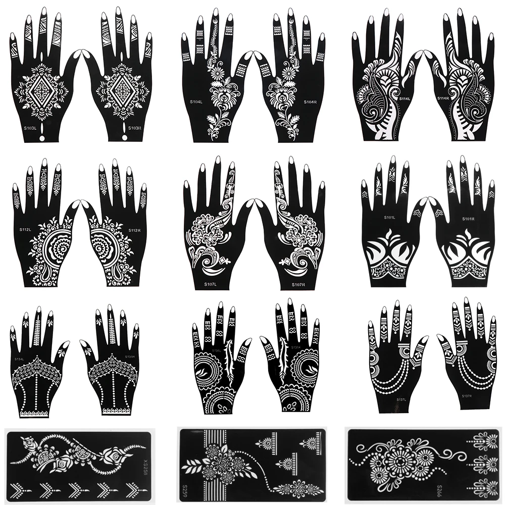 1 Pair Hollow Out Henna Template Sticker Tattoo Stencils DIY Body Art Temporary Beauty Hand Decal Wedding Painting Makeup Tools