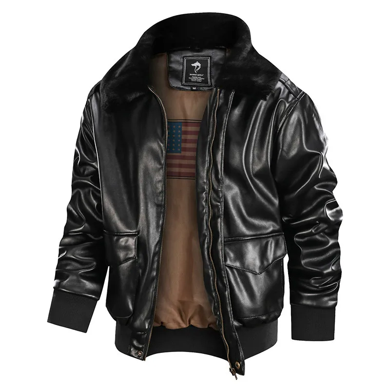 Spring Autumn Bomber PU Leather Jackets Men Motorcycle Motorcycle Tactical MA-1 Faux Leather Jackets Fur Collar Pilot Coats Male