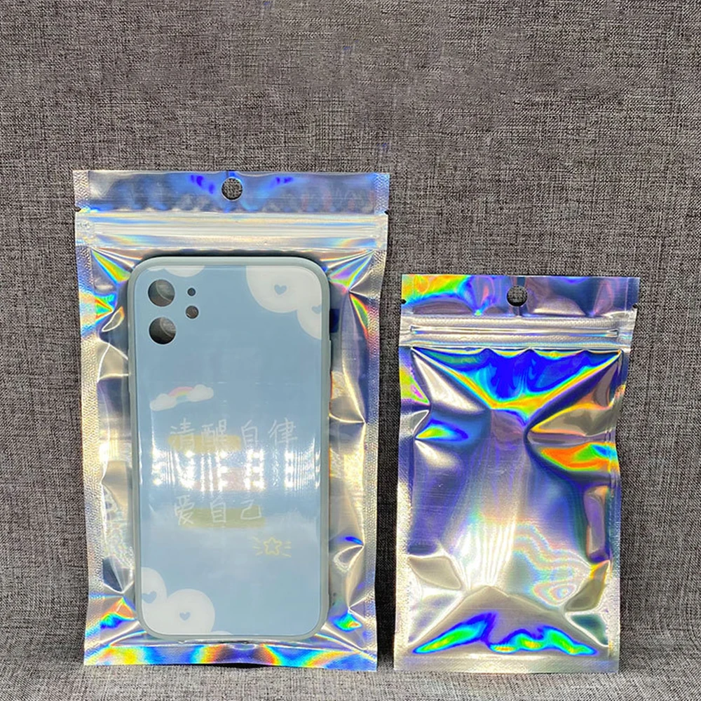 10pcs/bag Iridescent Zip Lock Bags Pouches Cosmetic Plastic Laser Iridescent Bags Holographic Makeup Bags Hologram Zipper Bags