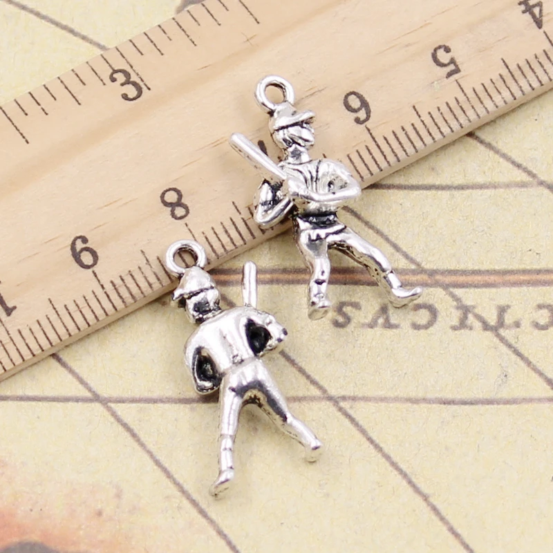 10pcs Charms Baseball Player Sporter 25x12mm Tibetan Silver Color Pendants Antique Jewelry Making DIY Handmade Craft Pendant