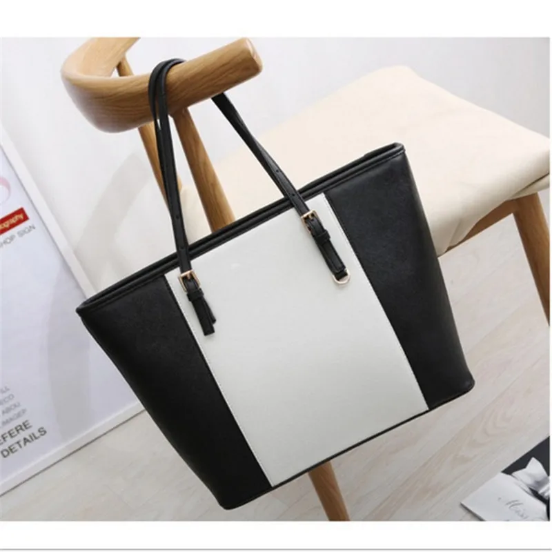 Bag  Fashion Women Leather Handbag Brief Shoulder Bags Black White Large Capacity Luxury Handbags Tote Bags Design Bolsos