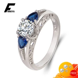 Trendy Women Rings 925 Silver Jewelry Ornaments with Sapphire Zircon Gemstones Finger Ring for Wedding Engagement Gift Wholesale
