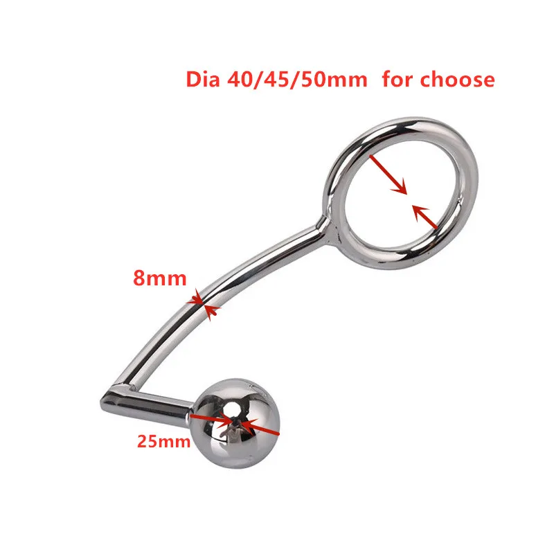 Dia 40mm 45mm 50mm metal male Anal beads butt plug hook with penis cock ring fetish chastity Stainless Steel adult sex toy man