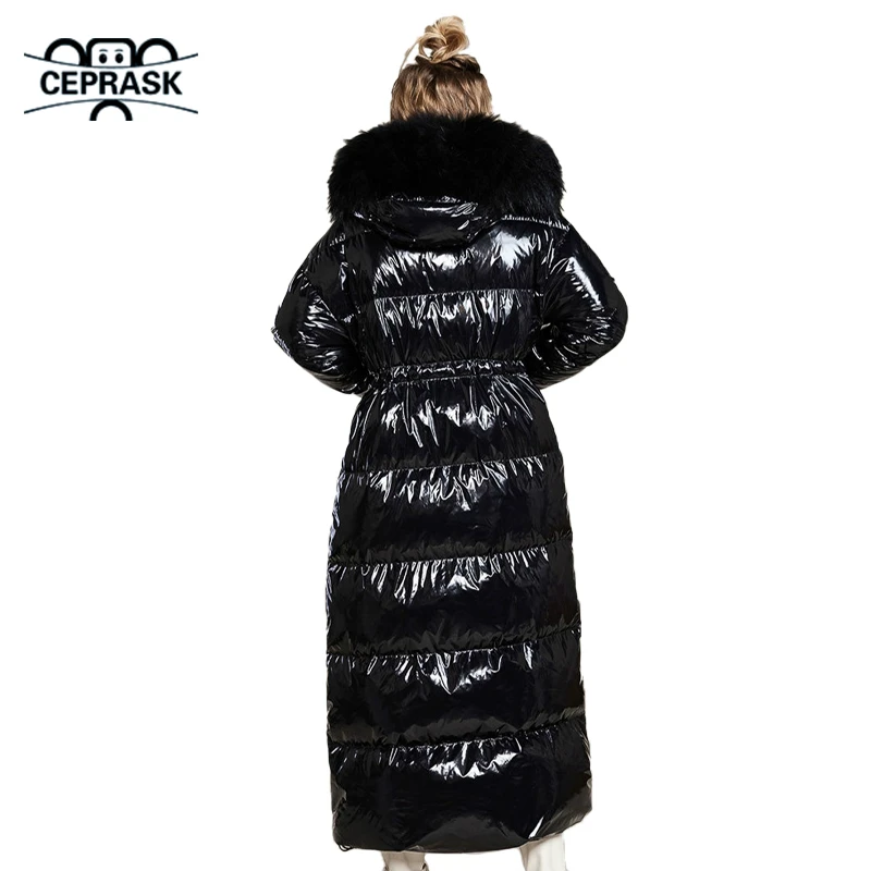 CEPRASK 2023 New Fashion Winter Coat Women X-Long High Quality Thick Cotton Parkas Hooded Outerwear Warm Faux Fur Woman Jacket