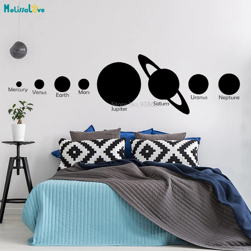 Solar system Wall Decal science space planets home decor Big Size children learn Wall Sticker Mural BB110