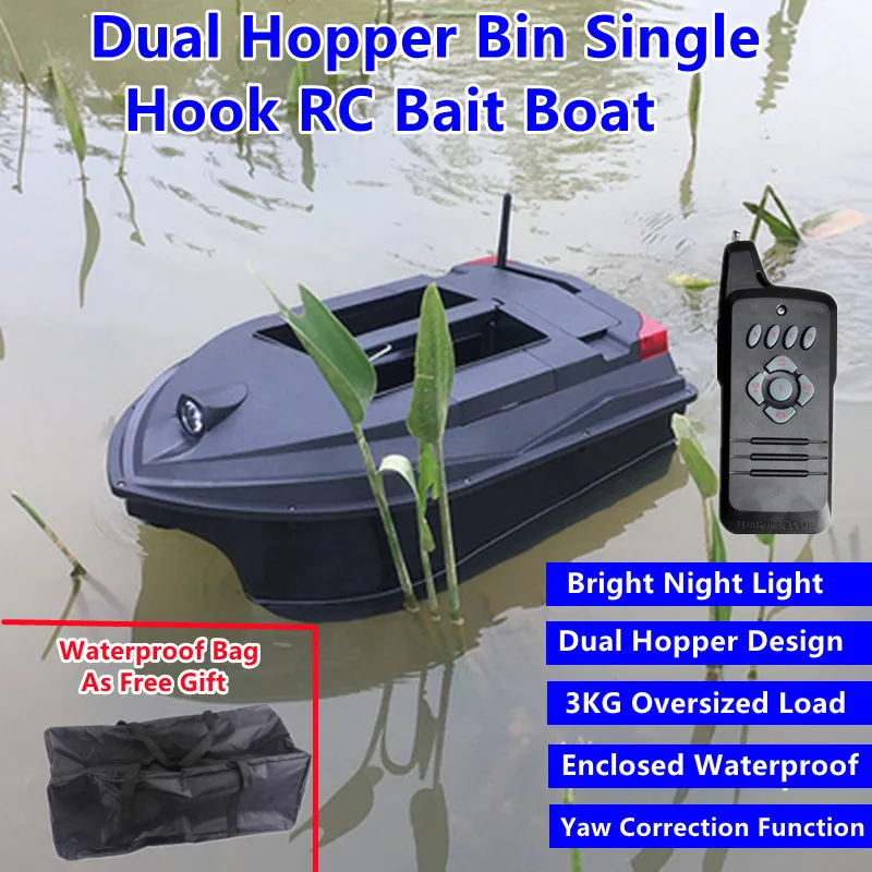 Yaw Correction Enclosed Waterproof RC Bait Boat 500M 3KG Load Dual Hopper Design Sea Fishing Remote Control Nest Boat With Light