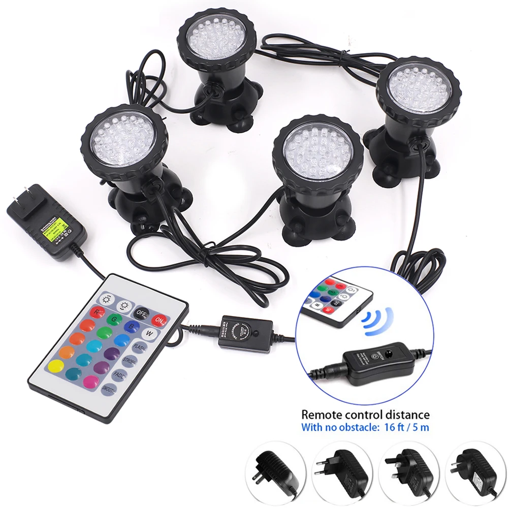 RGB LED Underwater Light IP68 Waterproof Aquarium Lamp 36leds Landscape Spot Light for Swimming Pool Tank Fountains Pond Water