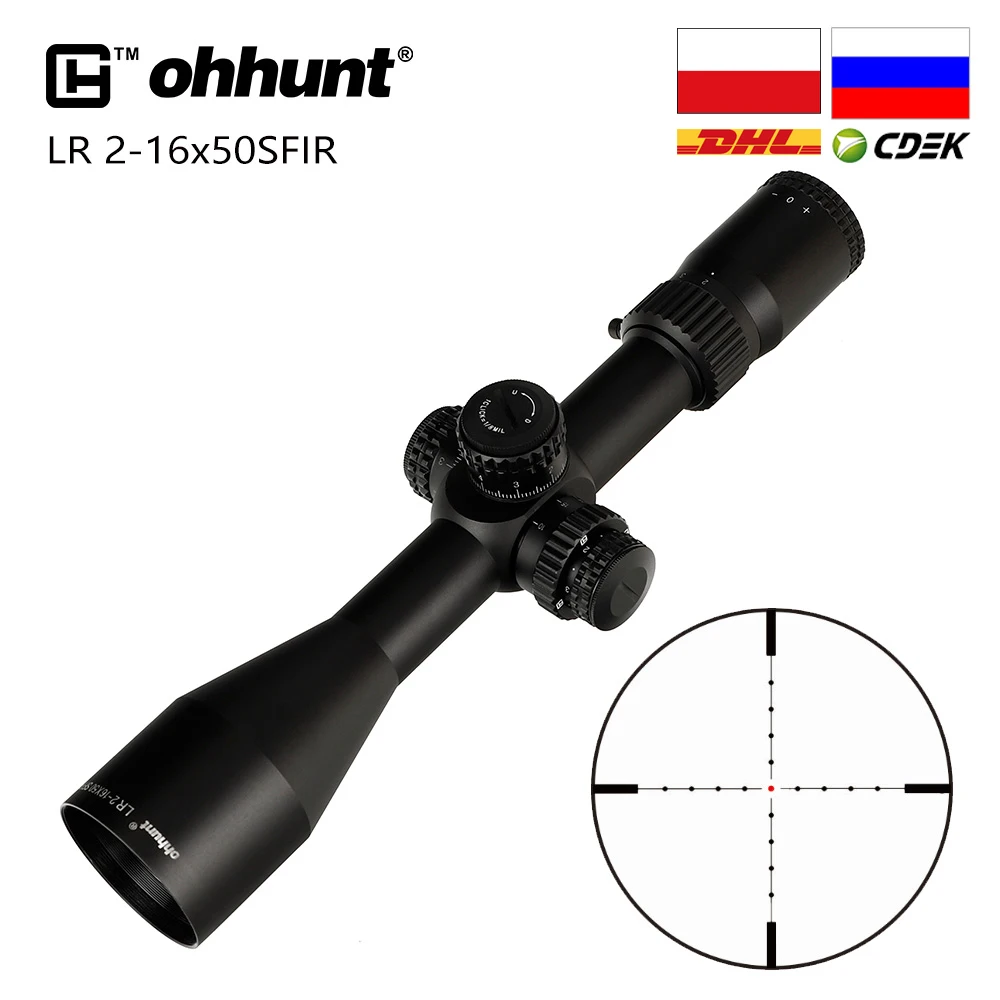 

ohhunt LR 2-16x50 SFIR Hunting Scope Mil Dot Glass Etched Reticle Red Illumination Turrets Lock Reset Side Parallax Scope